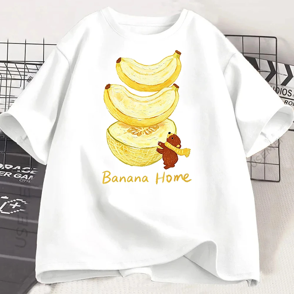 Cute Melon Print T Shirt Women Summer Casual Graphic Tee Kawaii Fruit Short Sleeve Loose Tops Women Clothing Harajuku T-shirts