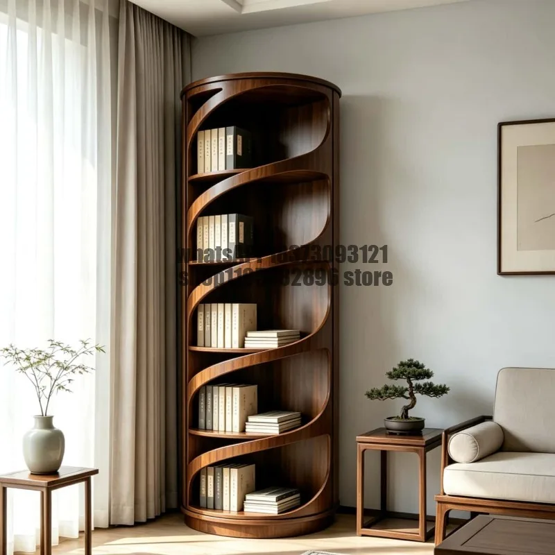 Black walnut rotating bookshelf villa living room designer display case