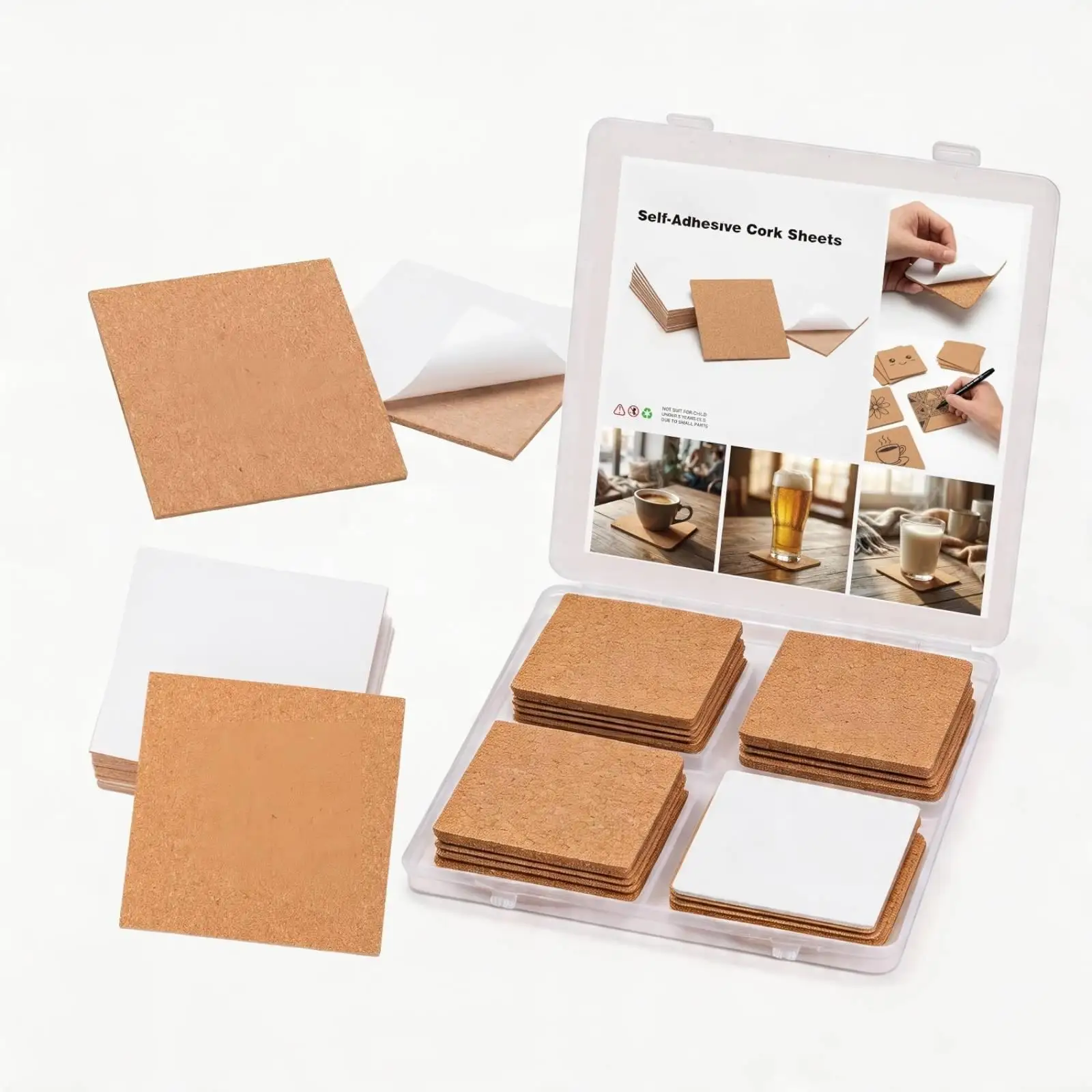50 Pieces Self Cork Tile Easy to Cut Craft Supply Writeable Surface