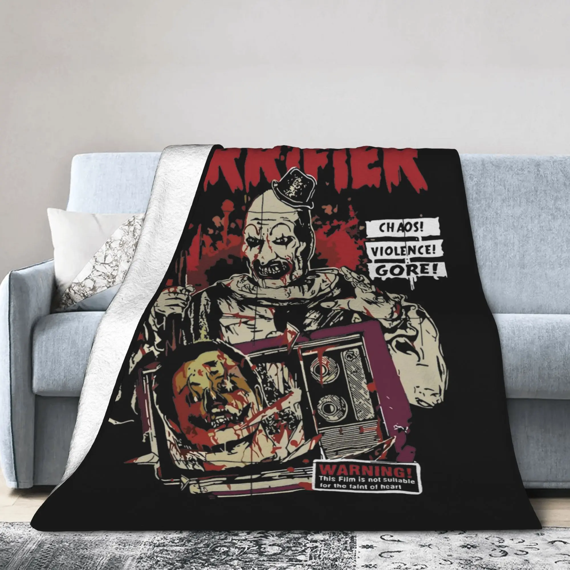 Terrifier Horror Movie Blankets Flannel Print Clown Halloween Film Breathable Super Warm Throw Blanket for Bed Couch Quilt
