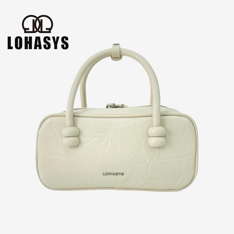 

LOHASYS Original Brand Shoulder Bag for Women High Quality Design Bowling Bag Horizontal Small Handbag Black White New Wallet