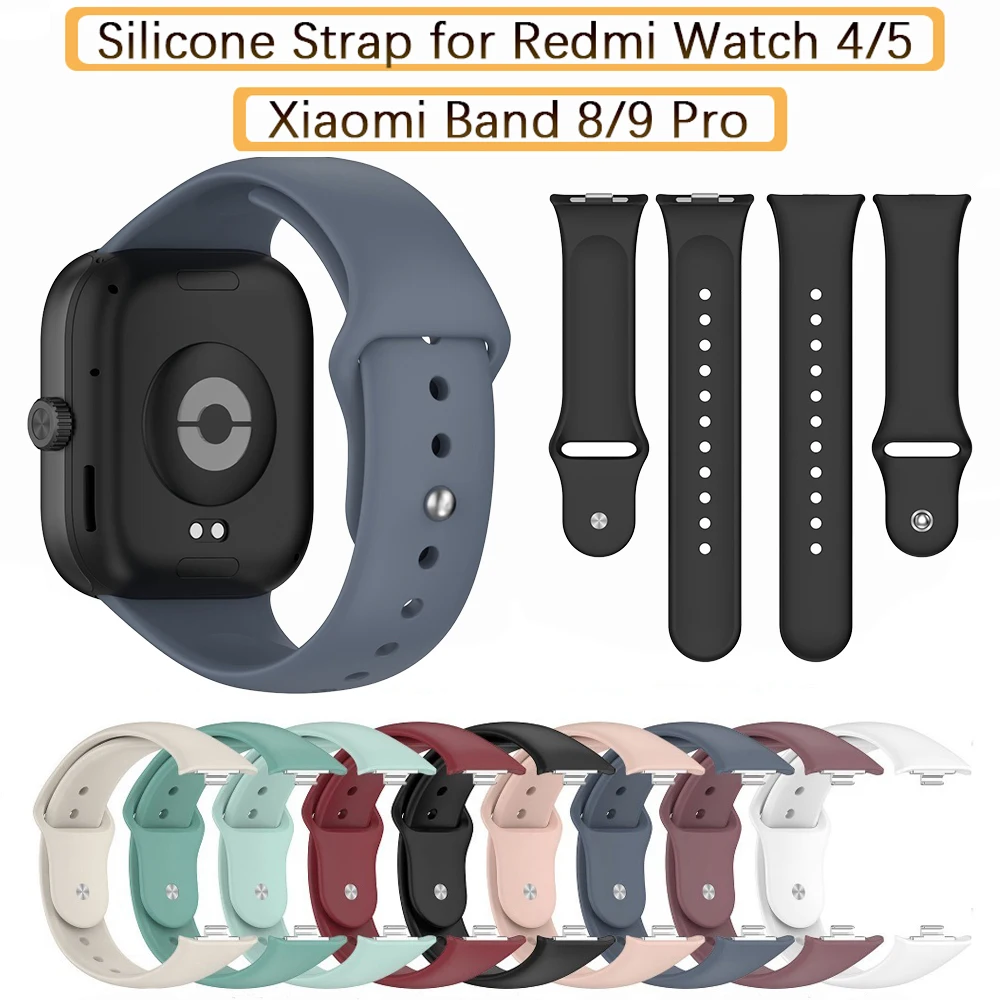 Weiches, bequemes Silikonarmband für Redmi Watch 4/5, mit Metallstopfen, einfarbig, langlebig, Xiaomi Band 8 Pro/9 Pro, Ersatzarmband