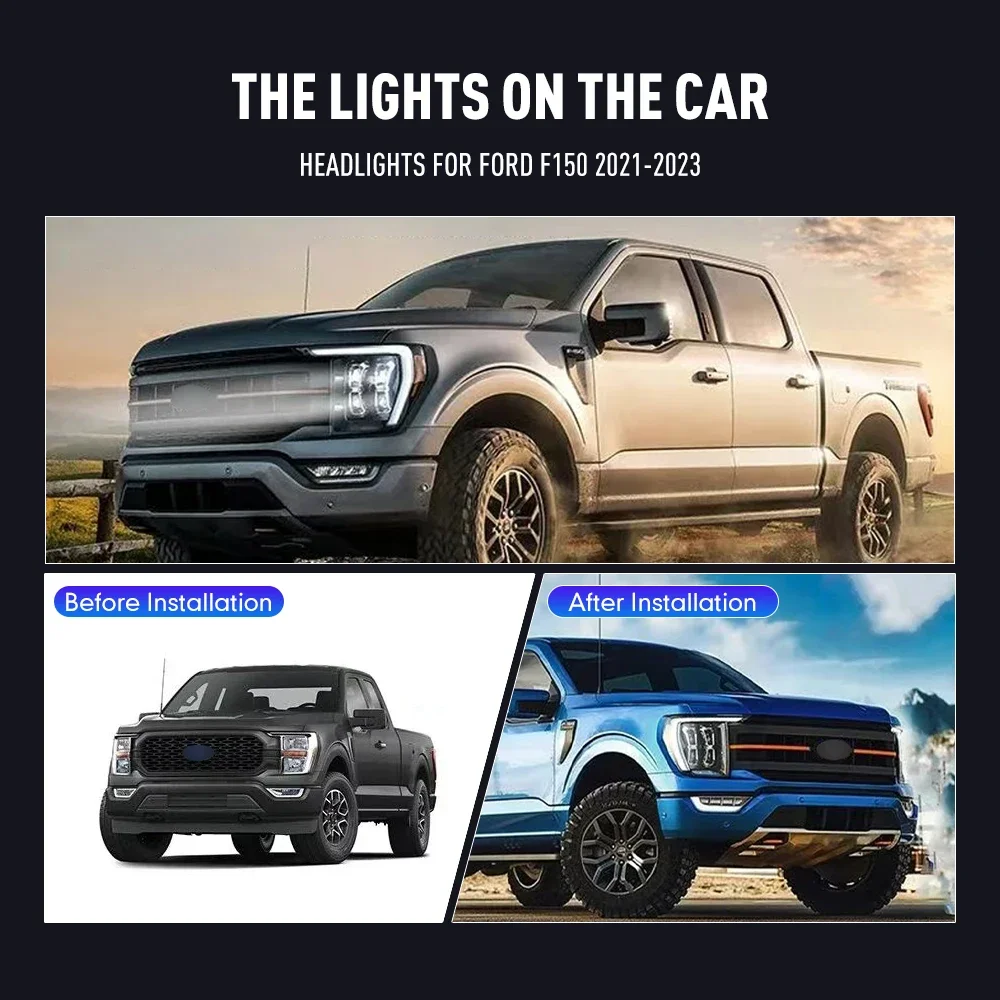 Пара светодиодных автомобильных фар в сборе для Ford F150 2021-2023, фары DRL, тюнинговый сигнал Plug and Play, передняя фара