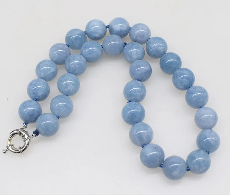 ligtht blue  jade round 12mm 14mm  necklace 17inch  wholesale beads nature FPPJ woman 2017