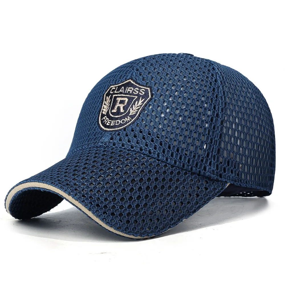 High Quality Multicolor Mesh Baseball Cap Embroidery Pattern Breathable Mesh Sun Hat Woven Polyester Flat Cap Spring Summer