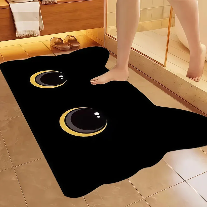 

VIKAMA Black Cat Rug Kawaii Cartoon Bath Mat Fast Dry Non-Slip Entrance Door Mat Waterproof Toilet Floor Rug Home Decor