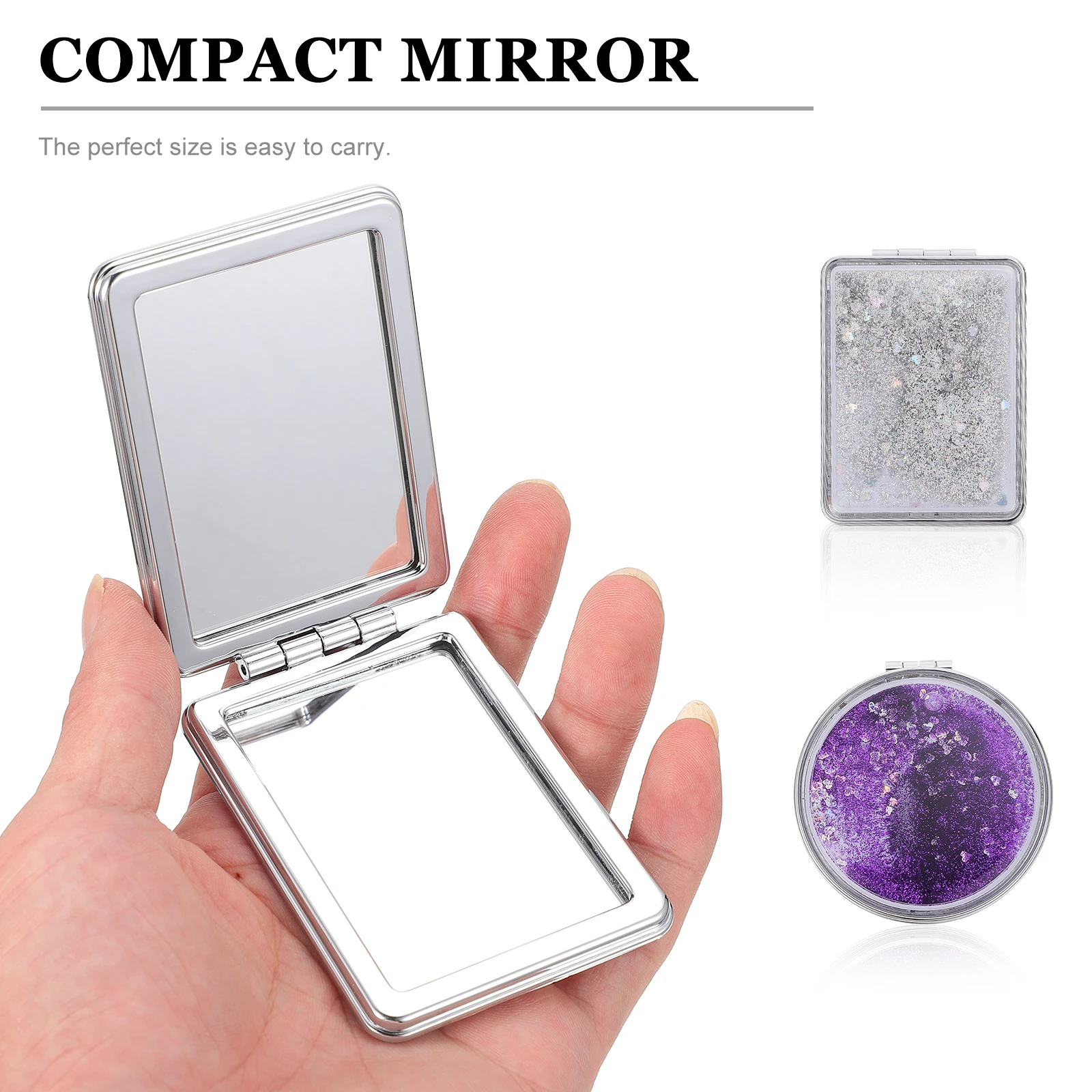 

2pcs Foldable Portable Makeup Mirror Compact Mirror With Sequins Design For Travel Business Gift Small Double Sided