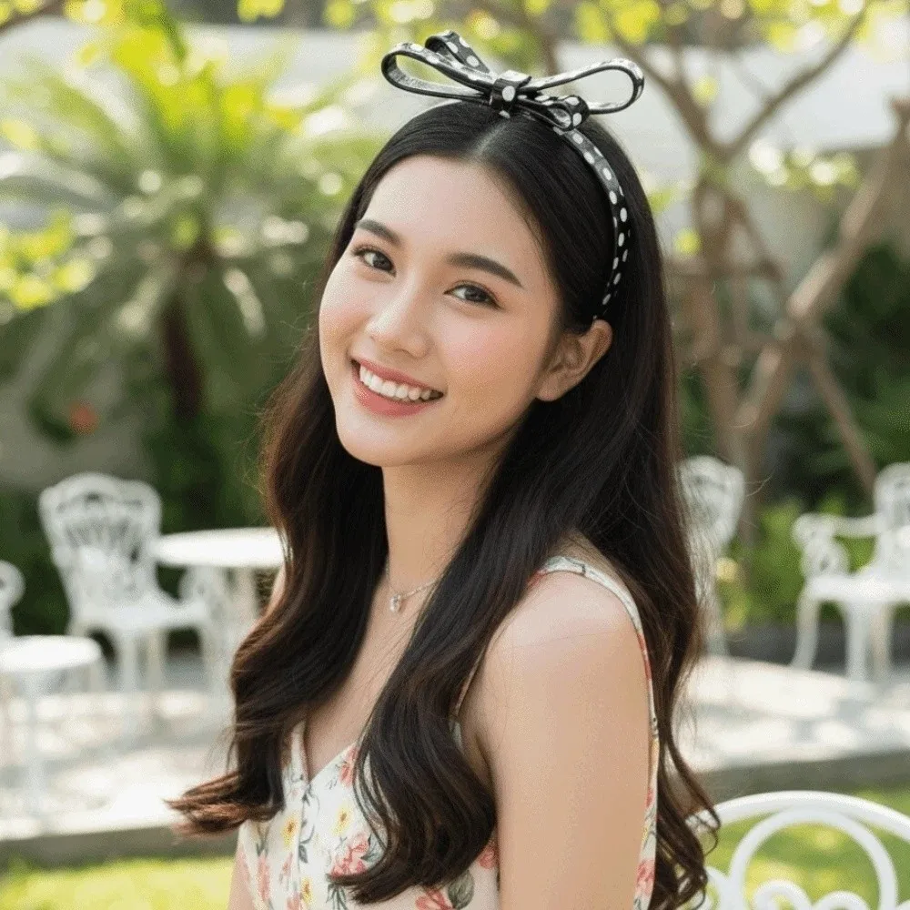 

Hair Accessory Headwear Polka Dot Hair Hoop Thin Waterproof Bow Headband Solid Color Glossy Acetic Acid Hairband Women