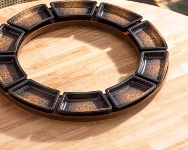 Hot pot ring barbecue, rotatable, bamboo and wood large disc, fireplace tableware set