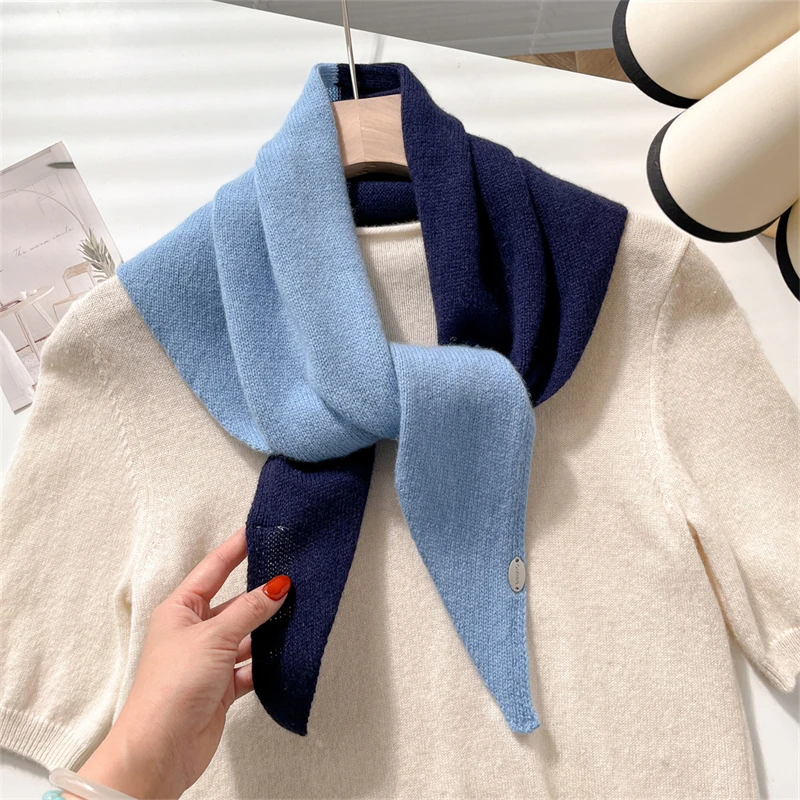 100% wolle Winter Schal Für Frauen Lange Warme farbe-blocking Schals Hijab Solide Dame Schal Wrap Weibliche Pashmina Bandana kopf Schal