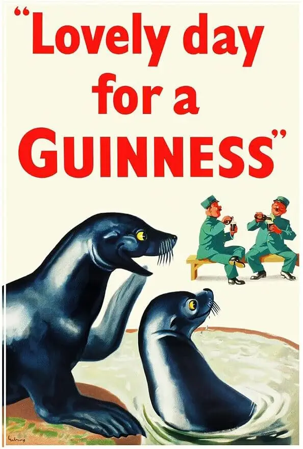 Lovely Day - Seals - Vintage Advertising Poster - Beer and Wine-24 x 36 Inches (Black Metal - Framed sign
