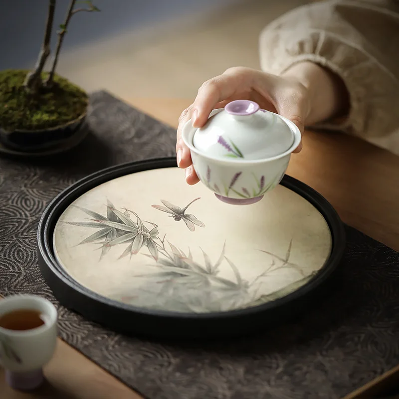 Tea Tray Quick Drying Water Absorption Small Household Tray Retro Small Tea Tray Drainage Square Circular