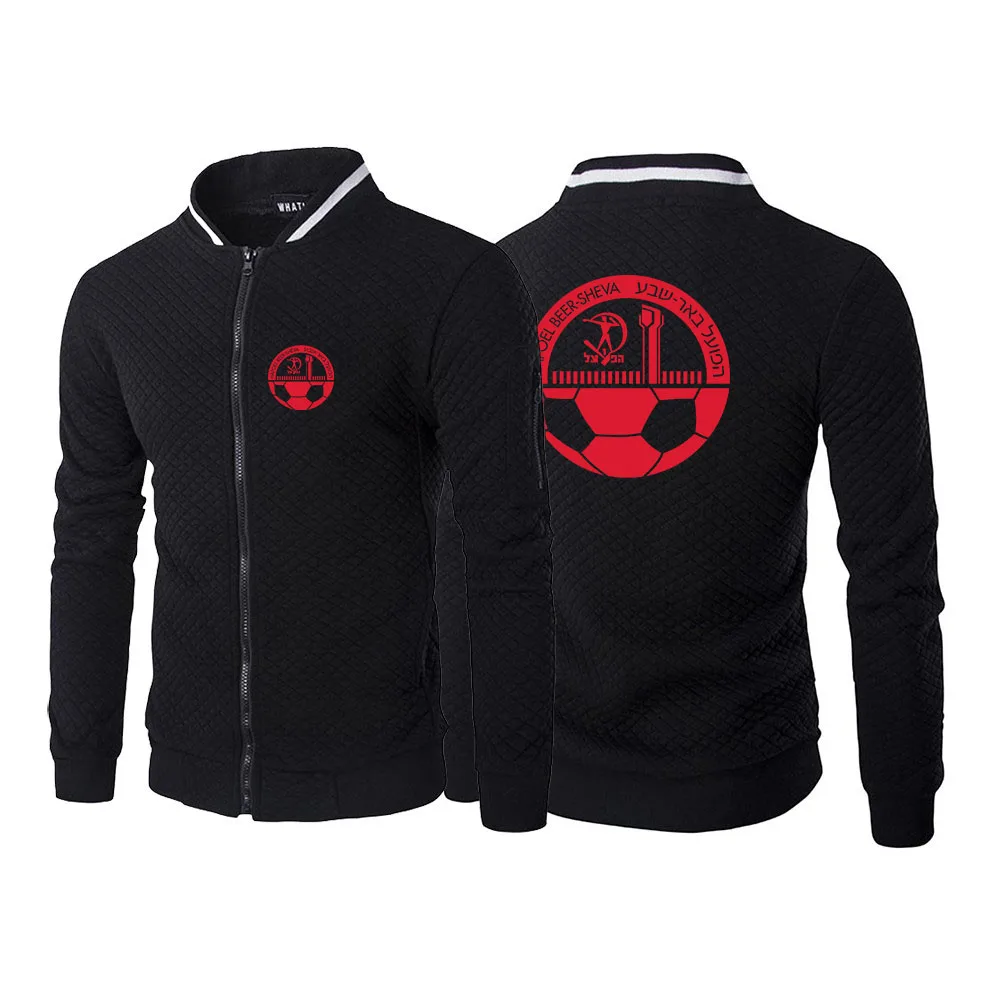 

HAPOEL BEER SHEVA Printed Men's Casual Plaid Cardigan Sweatshirts Zipper Stand Collar Sport Coats Long Sleeve Hooded Jacket
