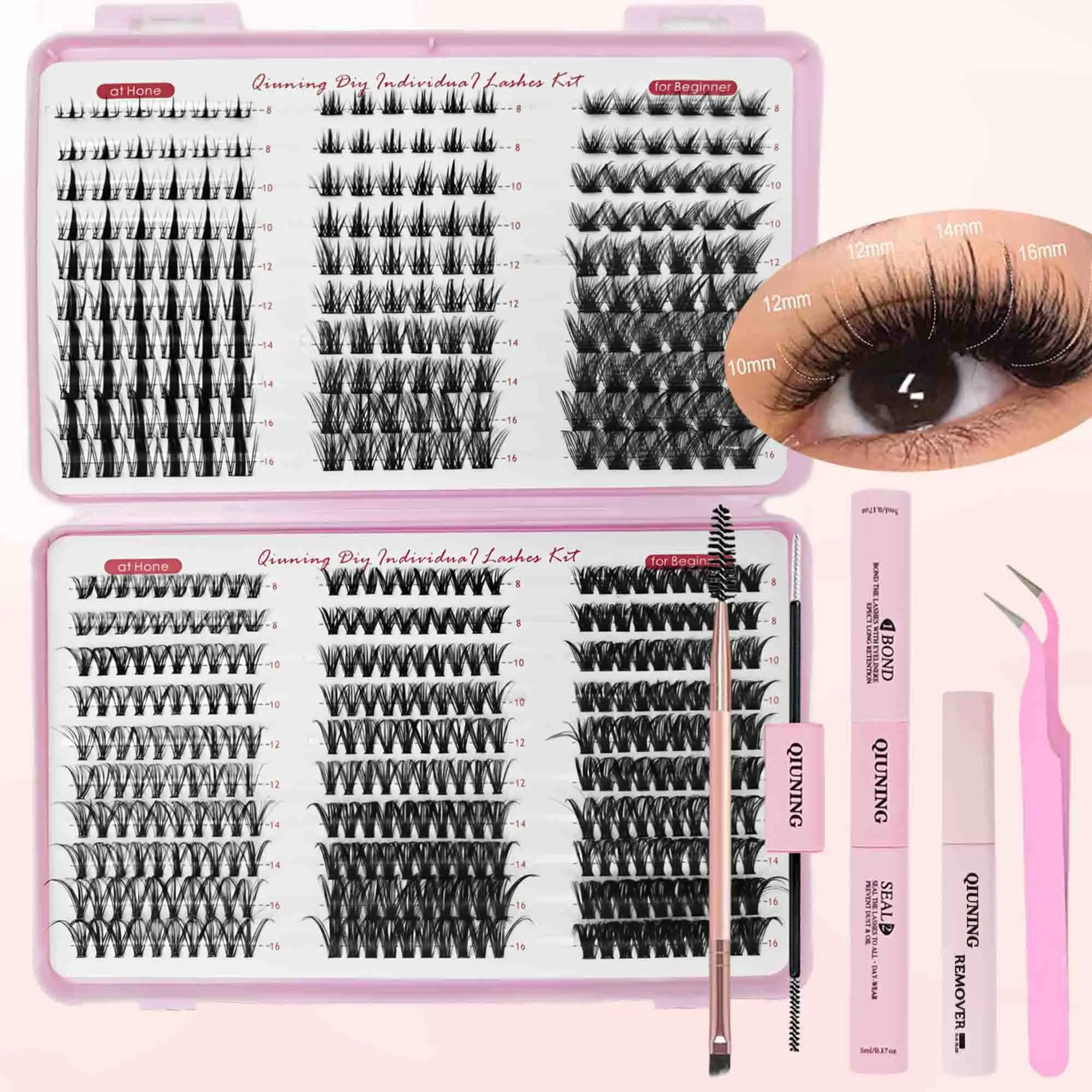 

QIUNING Lash Clusters Kit Cat Lashes with Lash Bond & Seal Wispy Cluster Eyelash Clusters Kit DIY Eyelash Extensions at Home