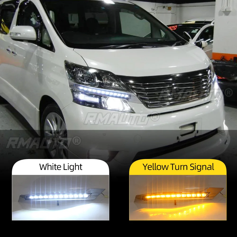 

2Pcs LED DRL Daytime Running Lights Dynamic Daylight Turn Signal Light Body Kit for Toyota Vellfire 2008-2015 Car Accessories
