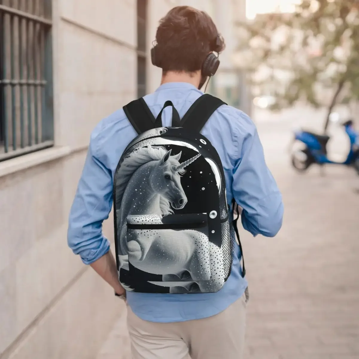 White Unicorn In The Snow Design Backpack Student BookBag Kids School Bag Computer Shoulder Bags for Men Women