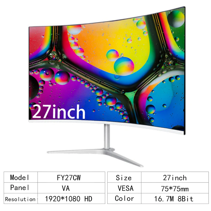 27 Inch Gebogen Monitor 75Hz 2ms Desktop PC LCD FHD Computer Display Gaming IPS Paneel Scherm LED 1080P Desktop Display
