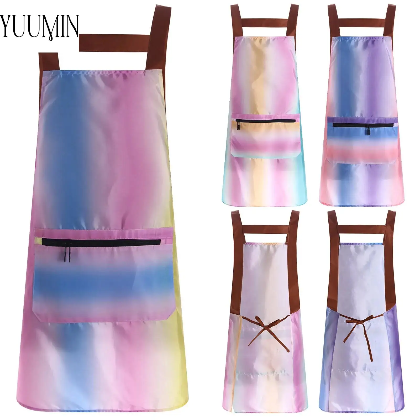 

YUUMIN Fashion Womens Sleeveless Tie Back Colorful Water Resistant Apron with Zipper Pocket for Painting Gardening Pet Grooming