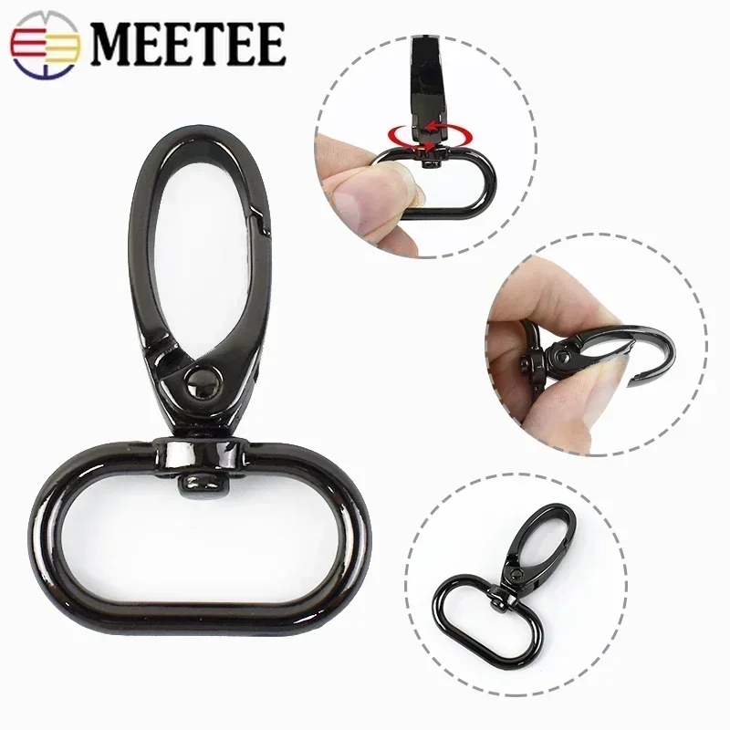 Meetee 10 pçs 16-38mm saco cinta gancho fivela de metal giratória lagosta fecho diy webbing snap gancho mosquetão chaveiro fivelas acessório