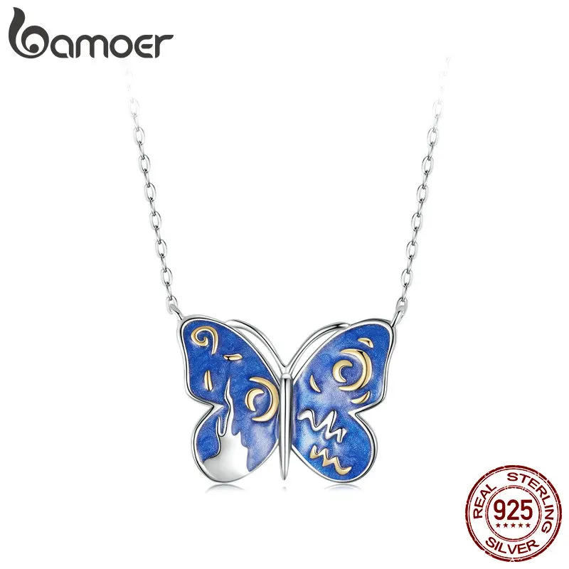 

BAMOER Gold Plated Dainty Pendant Necklace for Women, 925 Sterling Silver Starry Butterfly Chain Necklace SCN527