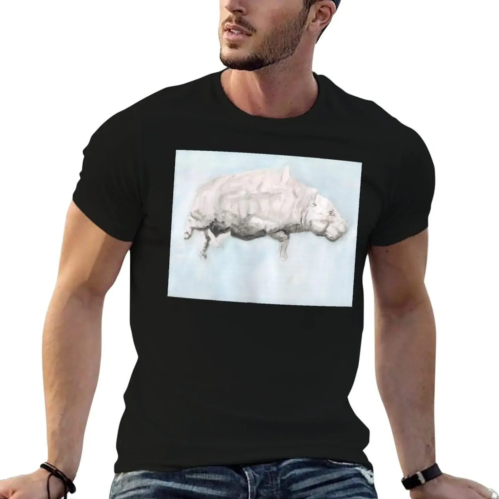 Hippo floating in sky T-Shirt anime figures vintage graphic tee mens graphic t-shirts hip hop