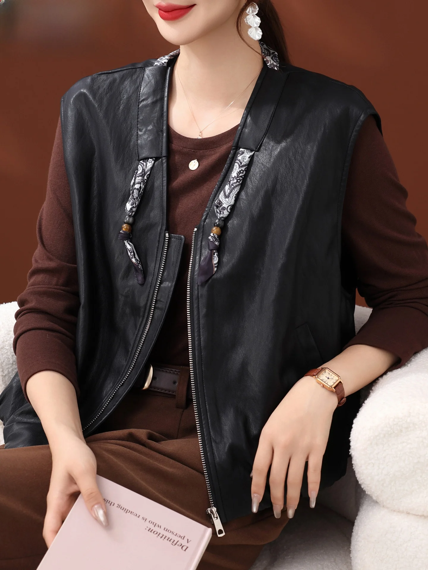 

Женская верхняя одежда Ele среднего возраста, жилет, пальто, осеннее модное новое поступление, удобная свободная посадка, дизайн на молнии с v-образным вырезом