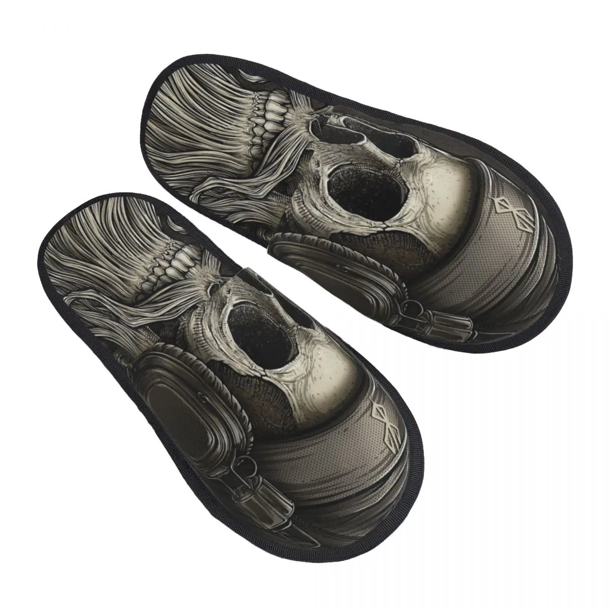 Viking Vintage Skull Beard With Headphone Men Women Furry slippers Cosy Home slippers