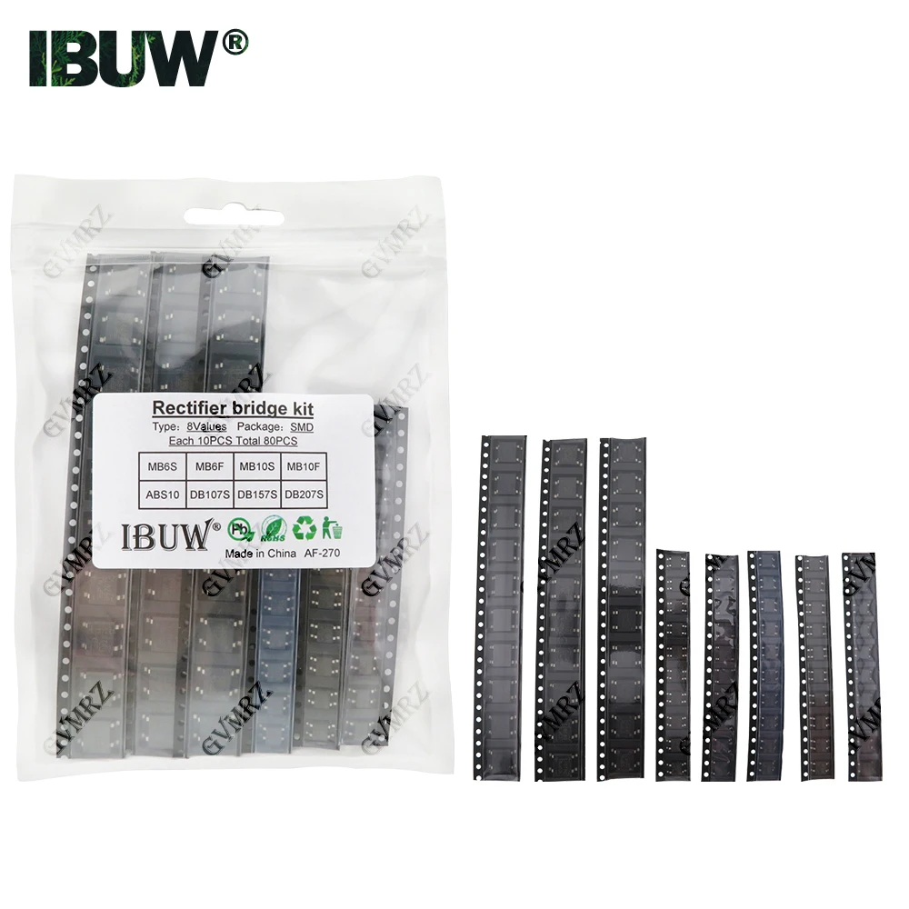 80PCS 8Values SMD Rectifier Bridge Kit MB6S/MB6F/MB10S for AC-DC Power Conversion & Electronic Circuit Repair Projects