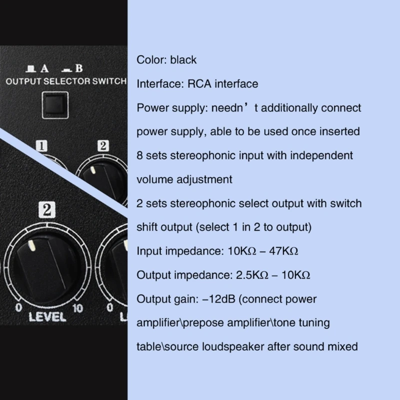 Stereo 8-Channel Passive Mixer No Power Required 8-Way Stereo Sound Mixer Multiple Source Sound Mixing Board