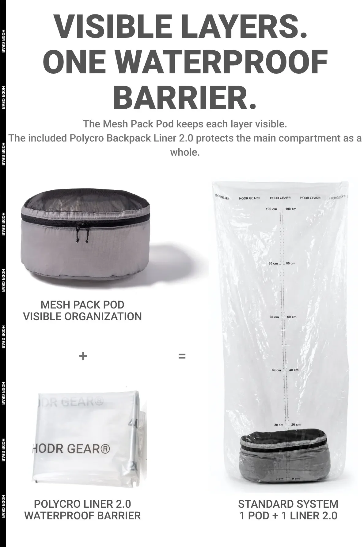 [HODRGEAR] Mesh Pack Pod Rucksack-Organizer mit Sichtbarer Netzoberseite Enthält Polycro Rucksack-Innenauskleidung für Ultraleichte Packungsorganisation – Detail 2