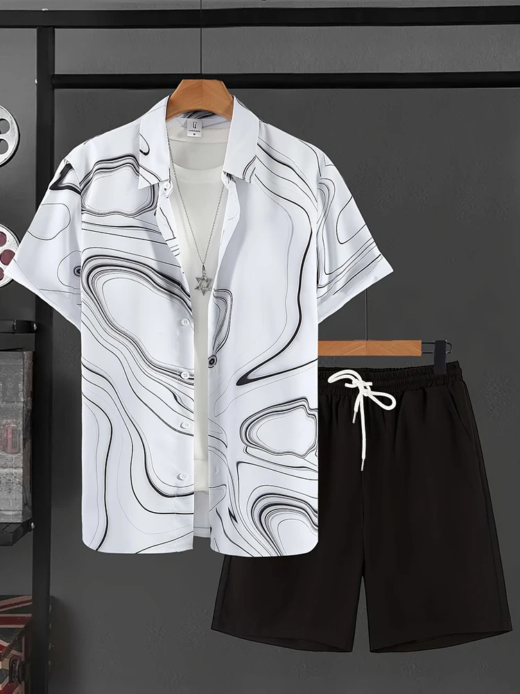 Everyday Fashion Men's Short-sleeved Shirt And Outdoor Sports Shorts Set Summer Men's Casual Shirt Seaside Vacation Men's Shorts