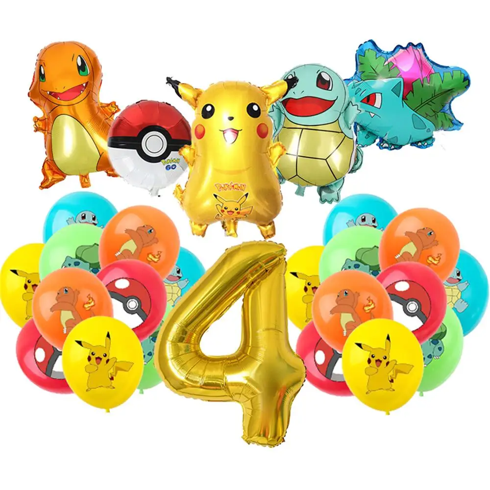 Pokemon Birthday Party Decoration Supplies Pikachu Squirtle Charmander Foil Balloon POKEMON GO Tableware Pikachu Baby Shower Dec