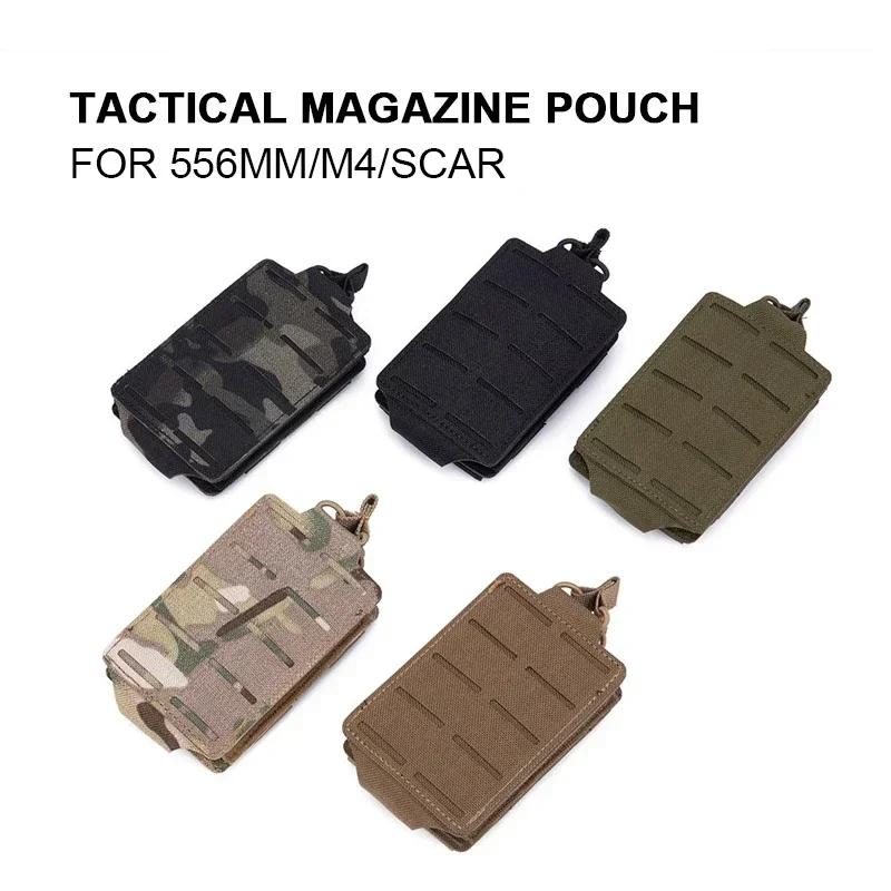 M4 M16 AR15 5.56mm Magazine Bag MOLLE Single Magazine Leather Case EDC Fanny Pack, Laser Cut Open