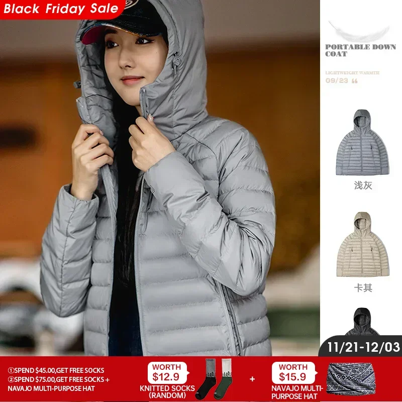 Maden Winter Lightweight Down Jacket for Women Thickened Warm Black Coats Duck Down Filling Outerwear Jacket Portable Coat