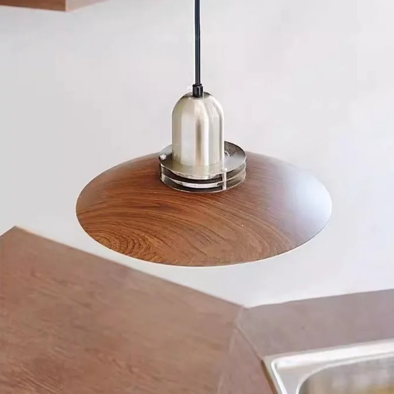 Creative UFO Saucer Design Walnut Pendant Lamp American Vintage Retro Style for Dining Room Restaurant Lighting Room Decor