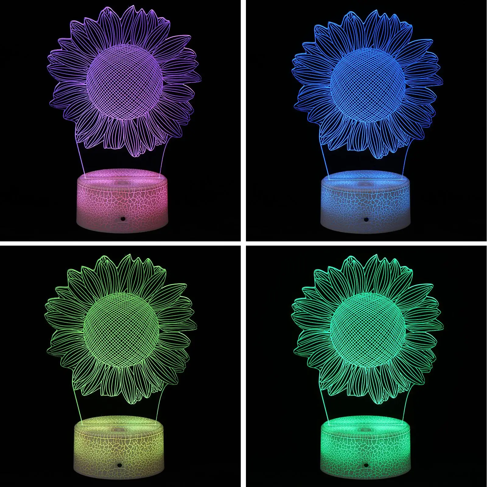 Sunflower Night Light Acrylic Touch LED Kids Lamp Colorful Remote Table Decor Timing USB Battery Operated Small Night