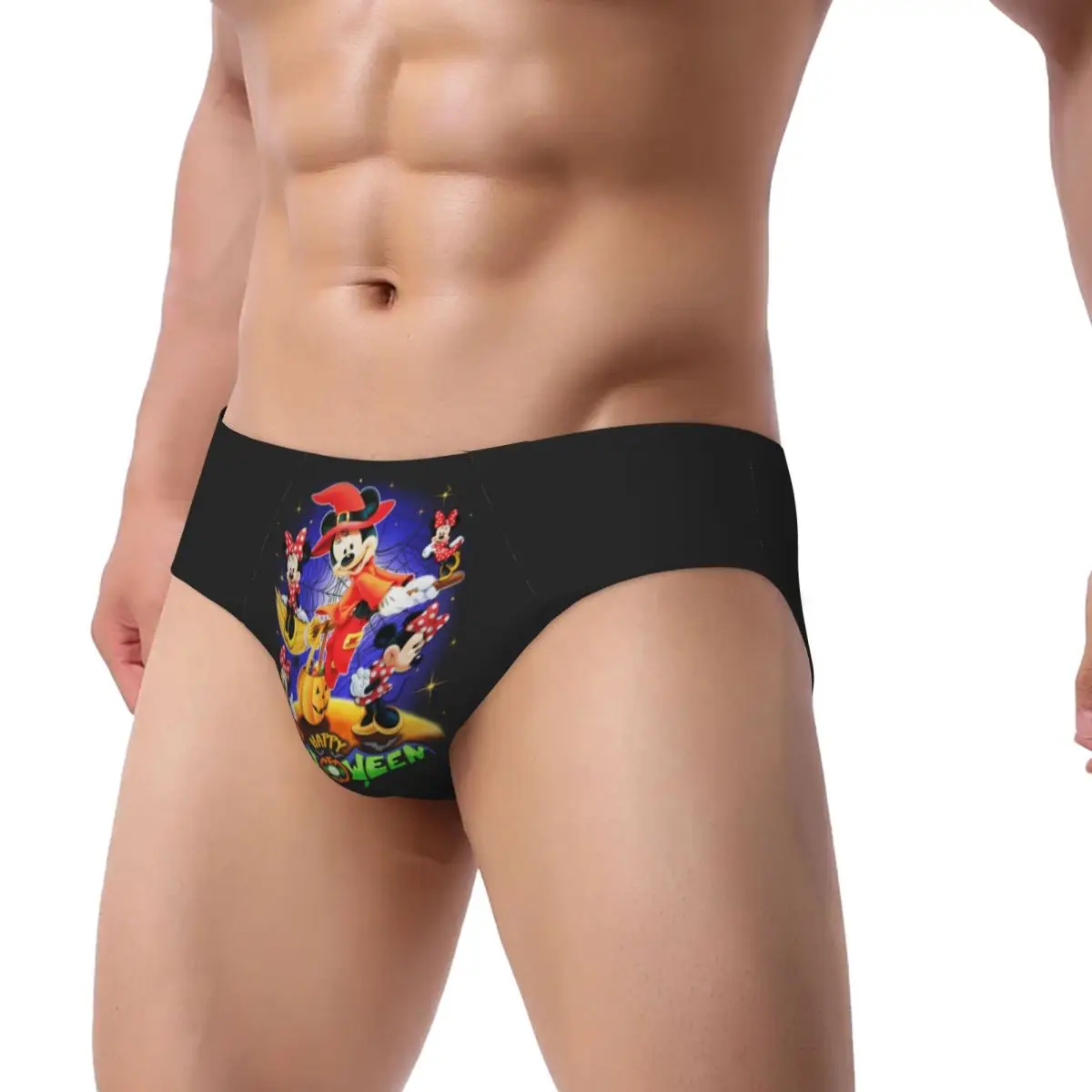 Custom Men Mickey Mouse Minnie Mouse Panties Underwear Male Soft Halloween Pumpkin Briefs Underpants