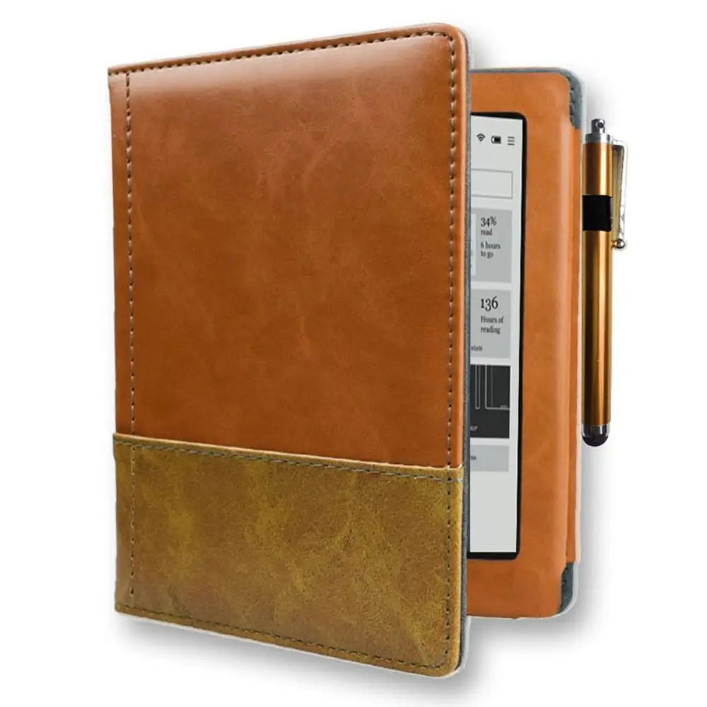 Wear-resistant 6 Inch E-Reader Case with Pen Slot Shockproof Protective Cover Leather Magnetic for Kobo Aura 6(Model: N514)