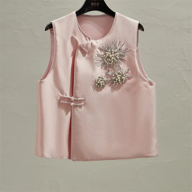 

Women Vest Fashion Spring and Summer Round Collar Sleeveless Waistcoat Loose Vest Coat Joker Embroidery Women Cardigan Jacket