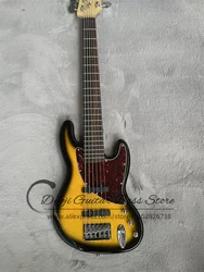 Factory 6 Strings Electric Bass Guitar Sunburst Bass Red Tortoise Shell Pickguard Maple Neck Customization