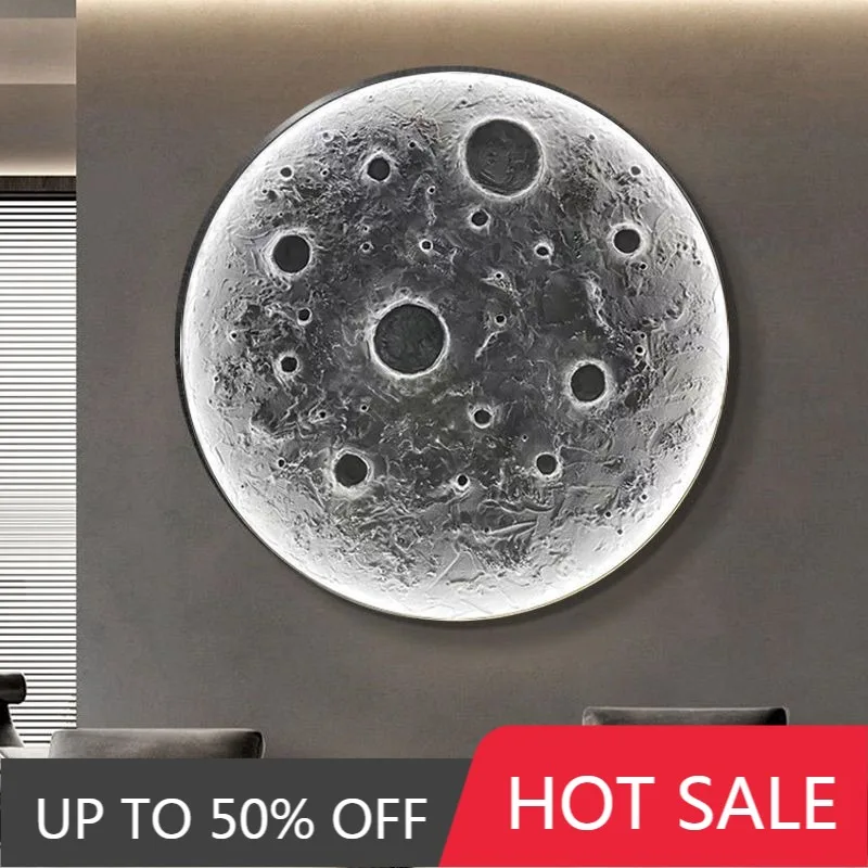 Decor Wall Lamp 3D Dimensional Relief Crater Moon Decorative Lights Alloy Modern Living Room Round Background Wall