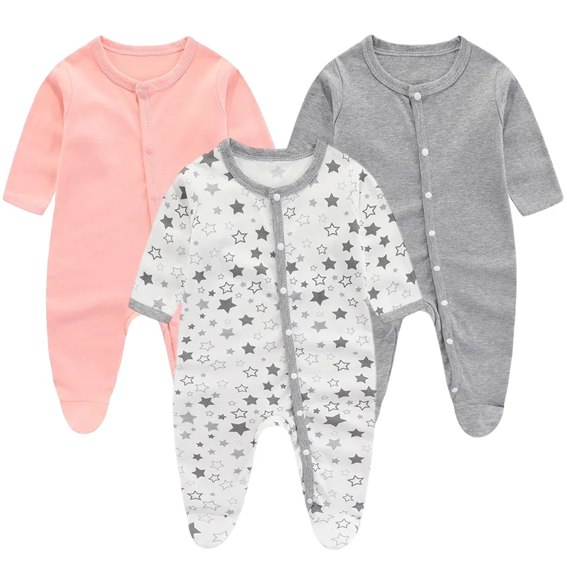 Romper de algodão estampado estrela para bebês meninos e meninas, macacão de manga comprida, bodysuit bonito, infantil Onesie, recém-nascido,