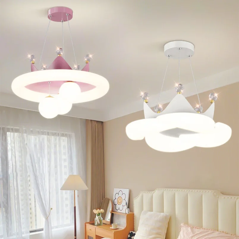 Modern Romantic Princess Room Chandeliers Crown Lamp Nordic Creative Children's Room Boy Girl Bedroom Chandelier LED Cloud