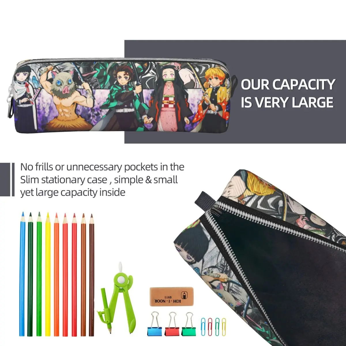 Demon Slayer Pencil Cases Tanjiro Nezuko Pencilcases Pen Box for Girls Boy Big Capacity Bag School Supplies Cosmetic Accessories