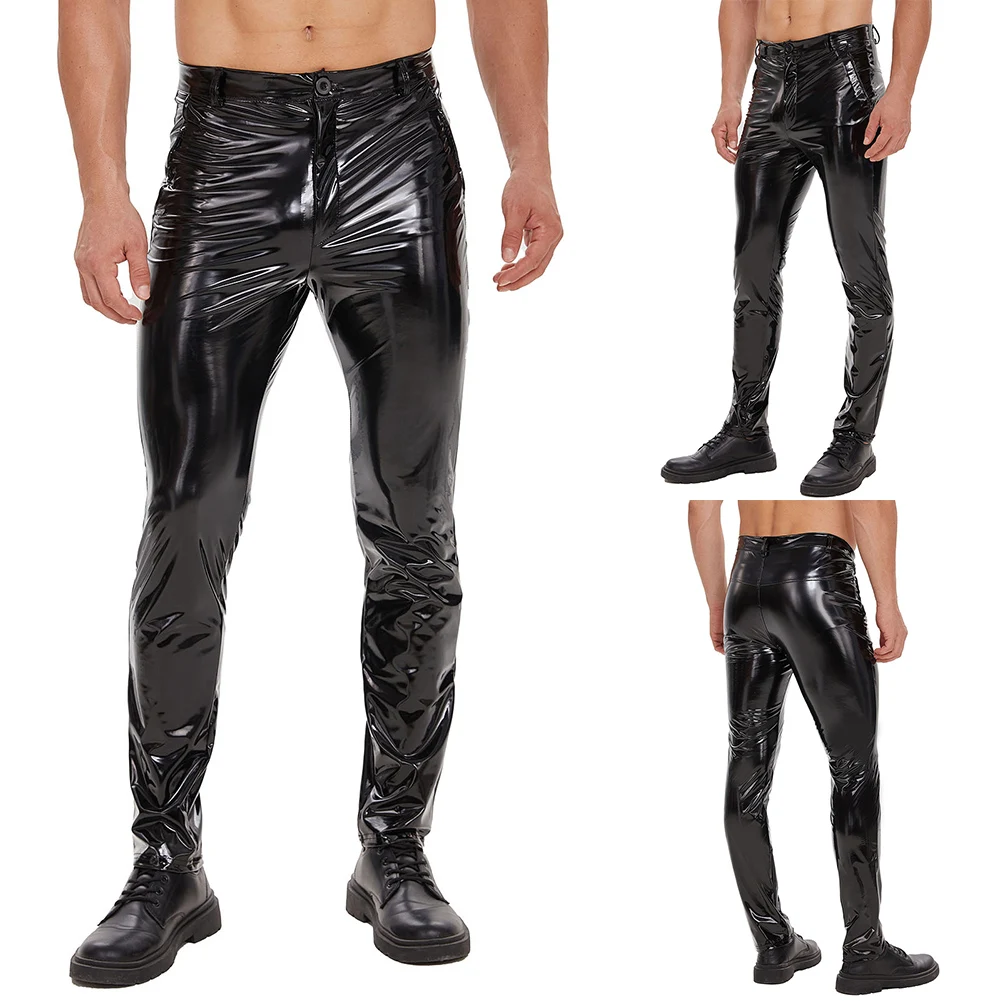 

Men's Leather Trousers Casual Straight Shaped Pants Comfortable Shiny Night Club Dance Pants Fashion
