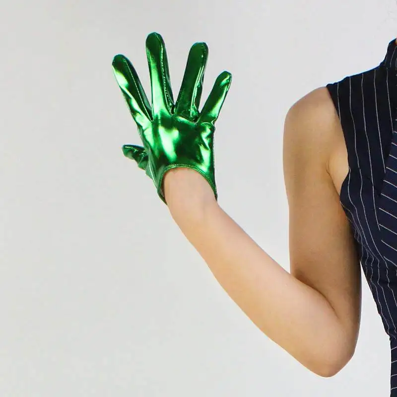 16 cm 6 Zoll extra kurze Handschuhe aus Kunstleder, PU, glänzend, schwarz, Cosplay, für Männer und Frauen, Mädchenmode, Touchscreen, empfindlich – Detail 7