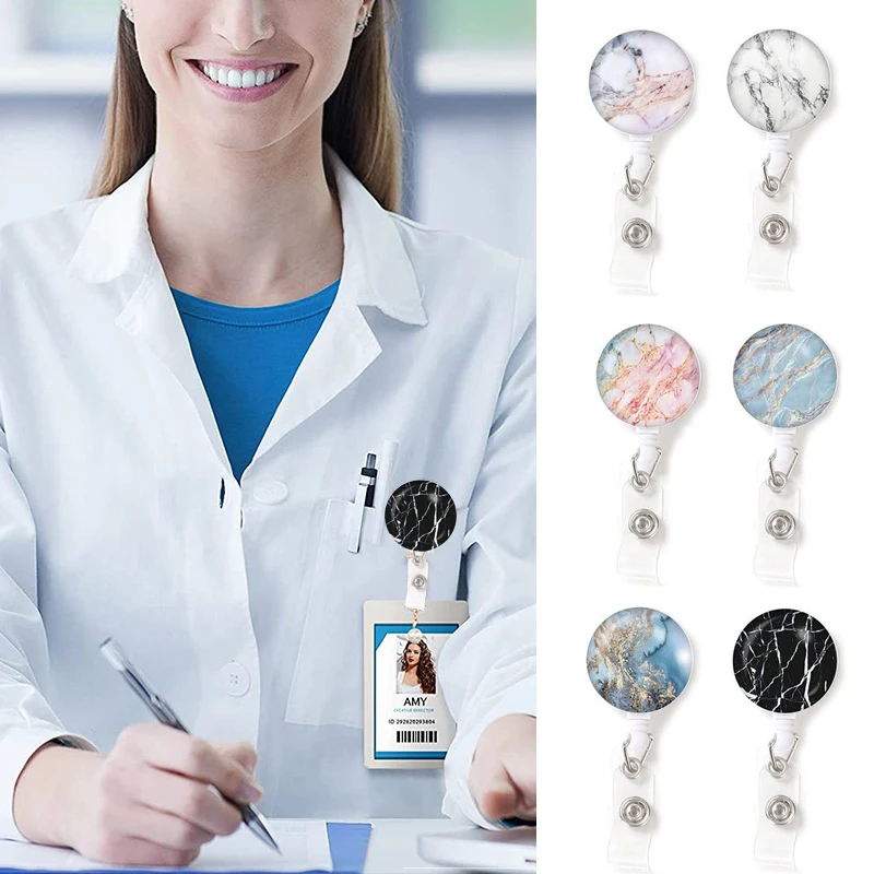 Marble Nurse Doctor retrattile Badge Reel card Holder Work Card Easy Pull Buckle Work Name ID Card Badge Office Work Card Clip