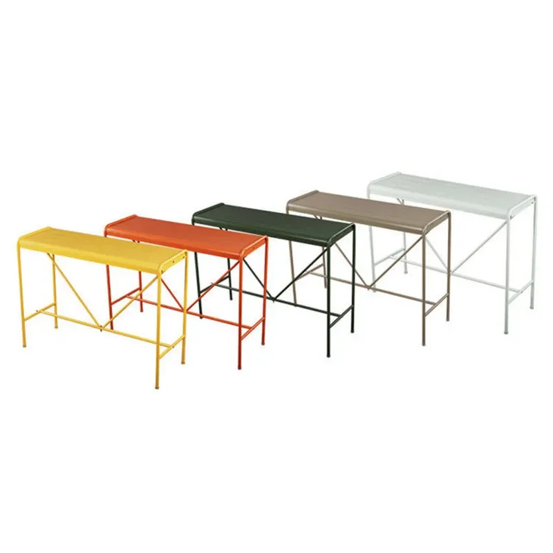 Narrow Wrought Iron Bar Table Set Rectangular High Top Counter for Outdoor Balcony Milk Tea Shop Wall Side Small Space