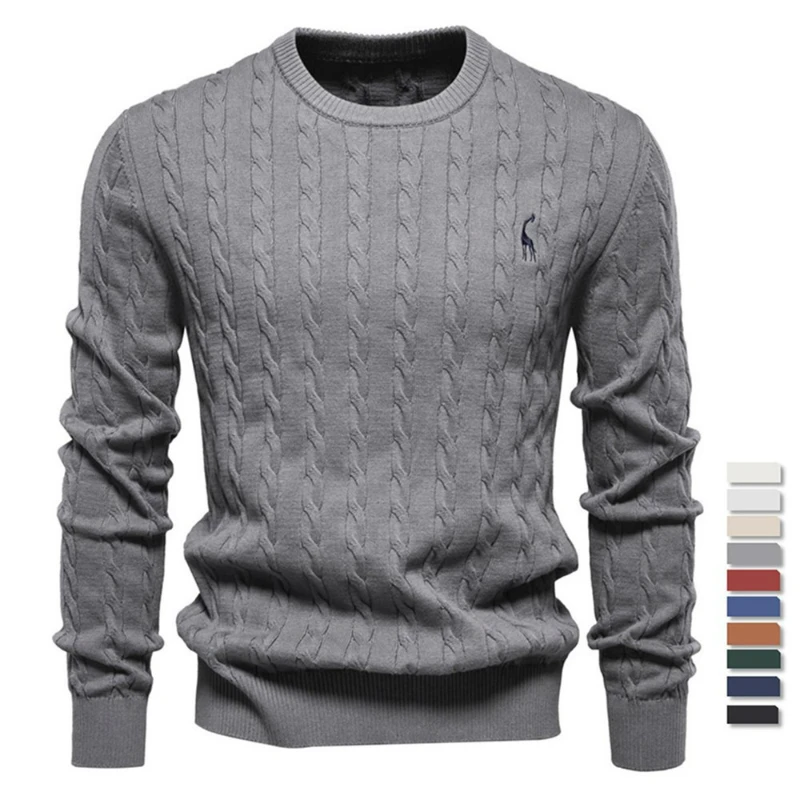 

Pullovers Men Knit Sweaters Round Neck Full Sleeve Tops Solid Casual Regular Splice Simple Sweater Male Thick Autumn Winter