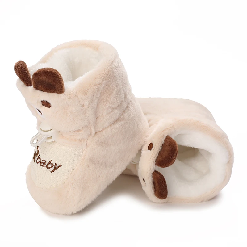 Cartoon All Cotton Apricot Colored Bear Baby Cotton Shoes With Plush Insulation and Soft Soles For Baby Walking Shoes